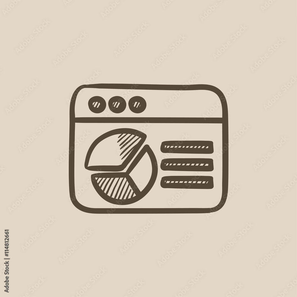 Browser window with pie chart sketch icon. Browser window with pie chart sketch icon.
