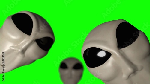 Alien grey head faces creepy extraterrestrial gray abduction creature with glare
