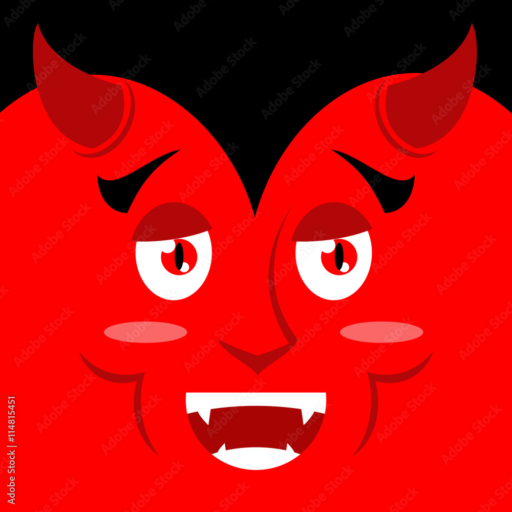 Cartoon kind good devil face on red background. Joy of Satan emo Stock  Vector | Adobe Stock