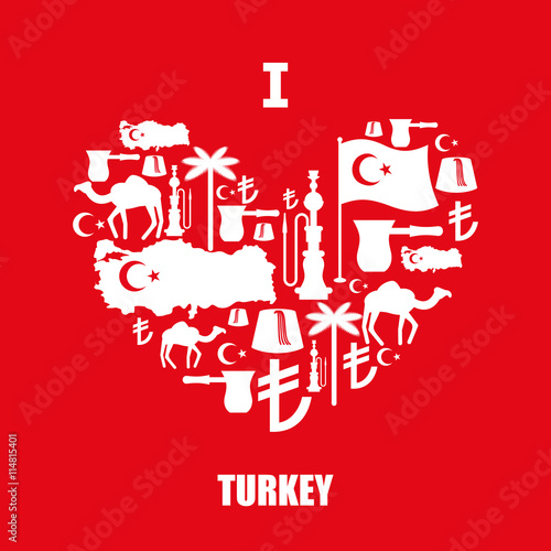 I love Turkey. Sign heart of traditional Turkish folk characters