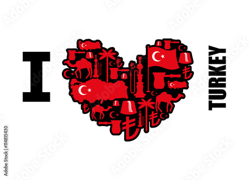 I love Turkey. Sign heart of traditional Turkish folk characters