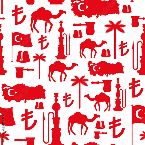 Turkey symbols seamless pattern. Turkish national ornament. Stat