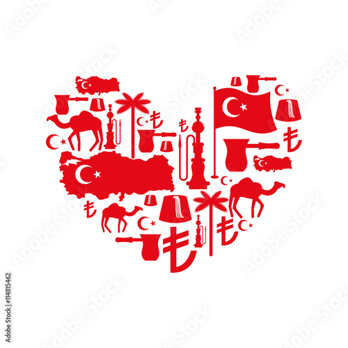 I love Turkey. Sign heart of traditional Turkish folk characters