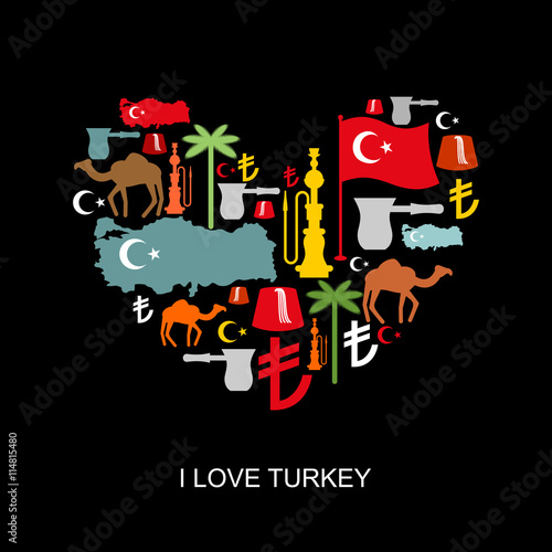 I love Turkey. Sign heart of traditional Turkish folk characters