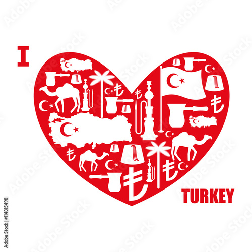 I love Turkey. Sign heart of traditional Turkish folk characters