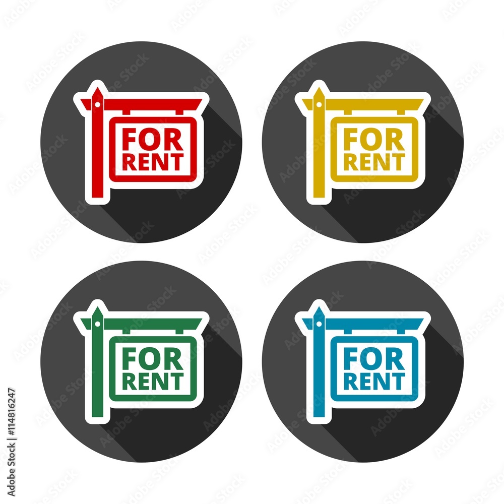 For Rent Icons set with long shadow For Rent Icons set with long shadow