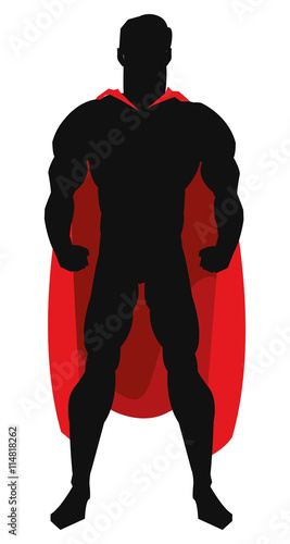 superheroe with red cape posing silhouette