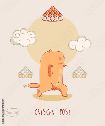 Red Yoga Cat in Crescent Pose