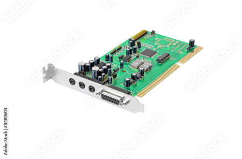 Old sound card for computer, isolated on white background