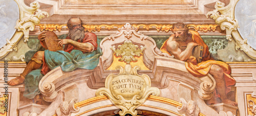 BRESCIA, ITALY - MAY 21, 2016: The fresco of Moses and king Salomon in Chiesa di Santa Maria della Carita by Ferdinando Cairo and Luigi Vernazal from 18. cent.