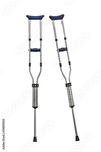 Adjustable Metal Crutches Isolated on White photo