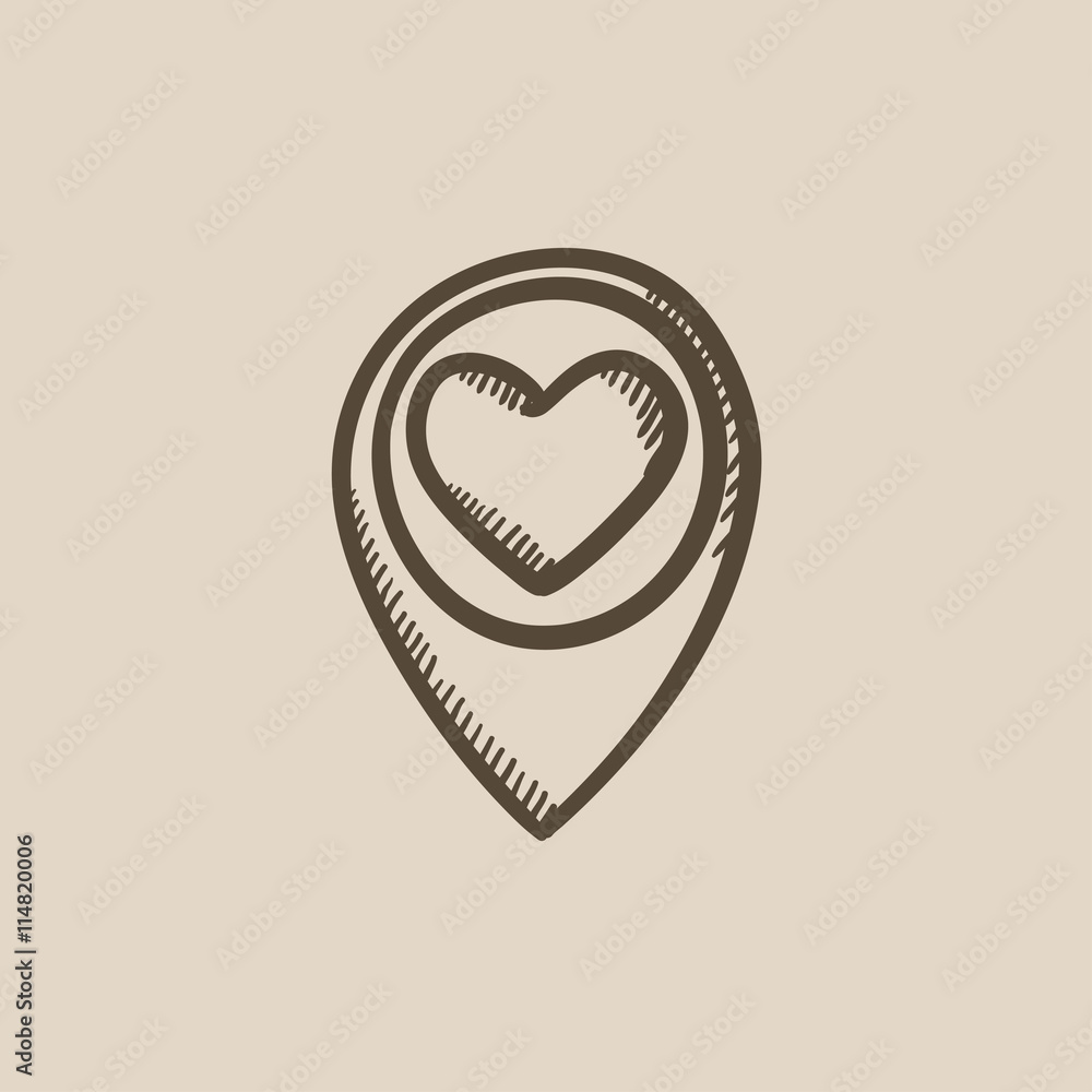 Map pointer with heart sketch icon. Map pointer with heart sketch icon.