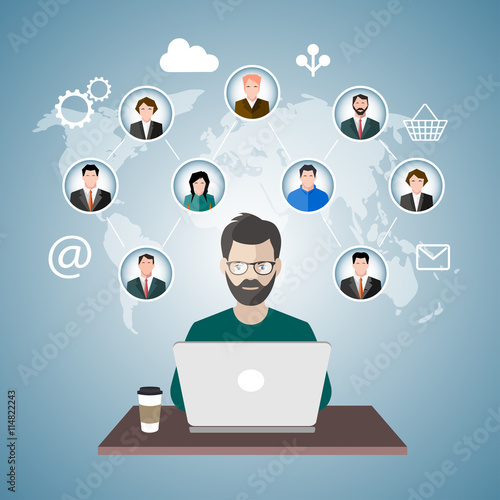 male freelancer working remotely with clients.