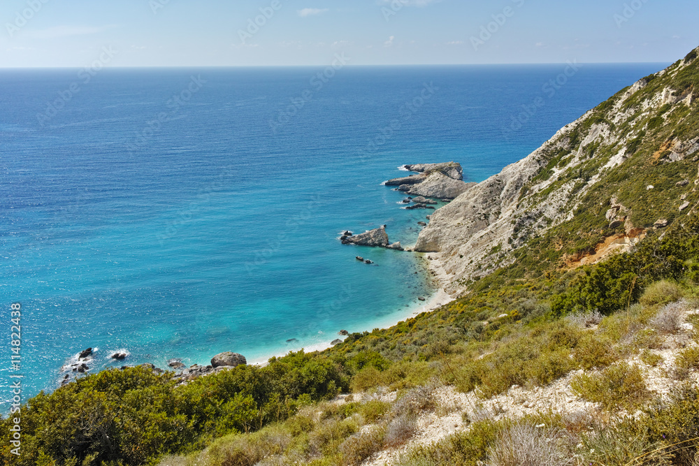Panoramic view of Petani Beach, Kefalonia, Ionian Islands, Greece Panoramic view of Petani Beach, Kefalonia, Ionian Islands, Greece
