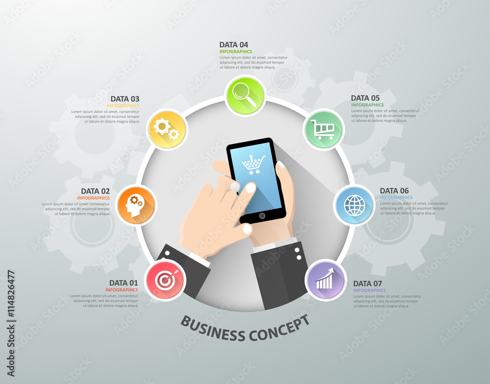 Hand holding smart phone infographic template, Business concept infographic can be used for workflow layout, diagram, number options Hand holding smart phone infographic template, Business concept infographic can be used for workflow layout, diagram, number options