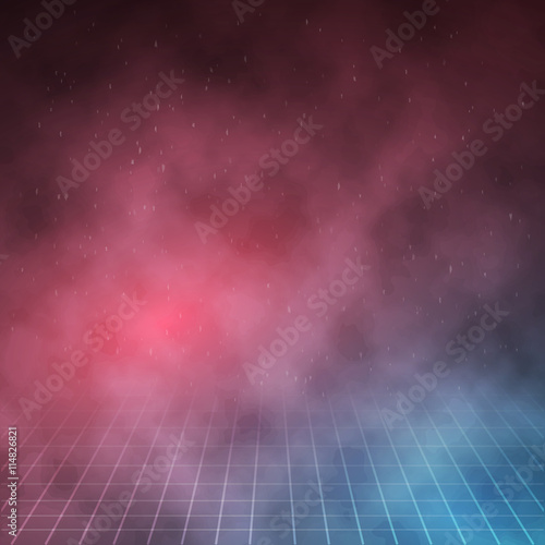 Illustration of 1980 Retro Neon Poster. Outer Space Background