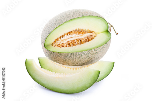 green melon fruit isolated on white background