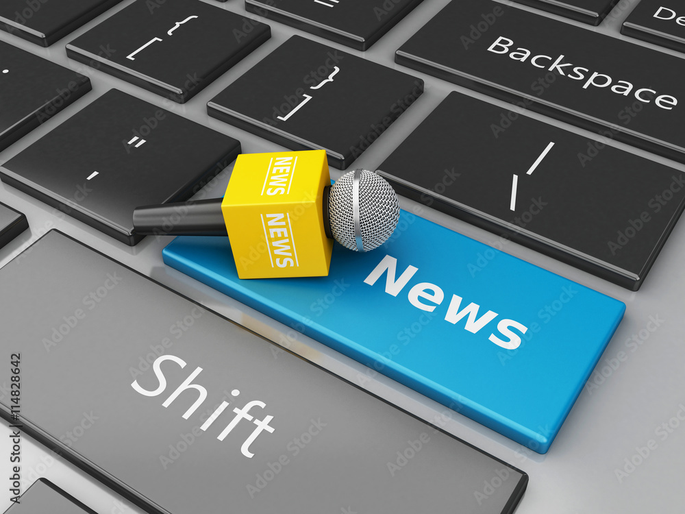Fototapeta premium 3d News microphone and computer keyboard with word News.