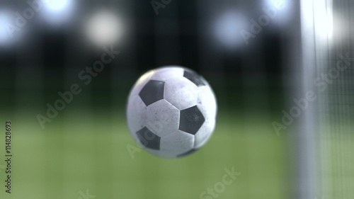 soccer ball slow motion to the goal. Football 3d rendering