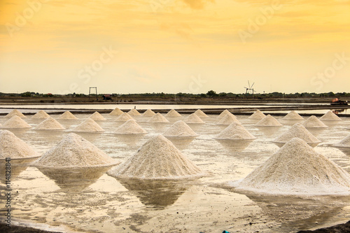 Beautiful landscape of a summer with a salt farm in Thailand