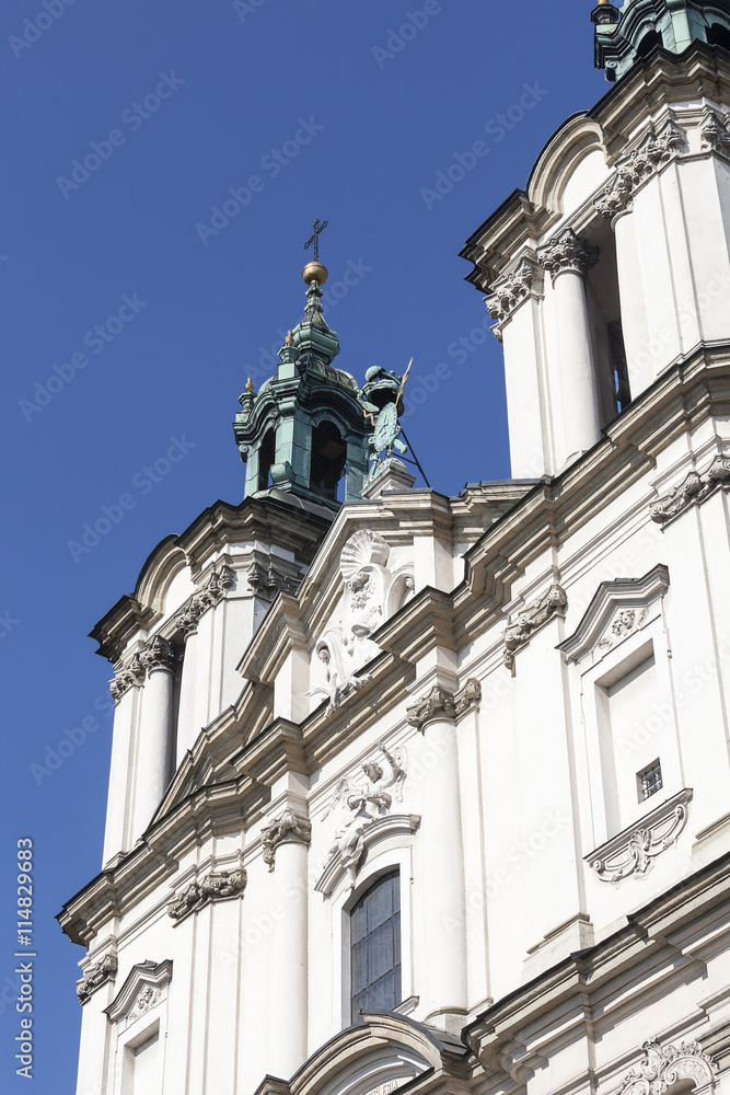 The top of the facade of Church on Skalka ,  Krakow, Poland