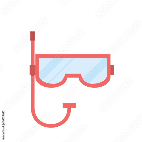 Mask for diving. Red mask for swimming. Mask with a tube for breathing under water. Vector illustration.