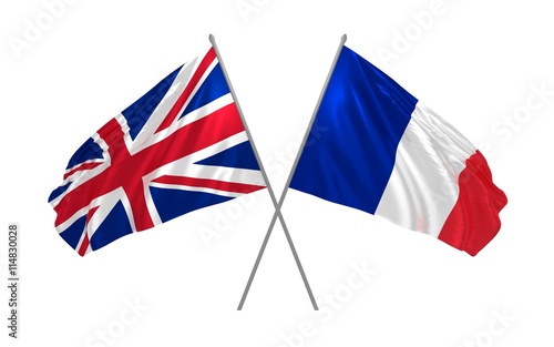 3d illustration of France and UK flags together waving in the wind