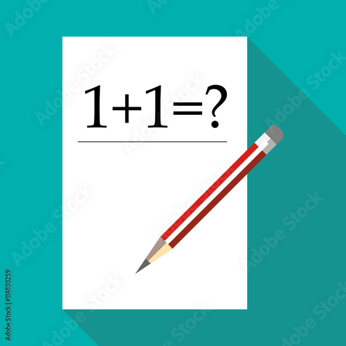 White paper with text one plus one icon in flat style on a sky blue background