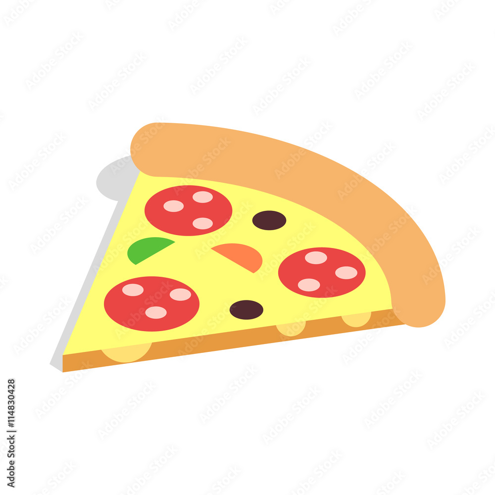 Fototapeta Slice of pizza icon in isometric 3d style isolated on white background. Food symbol