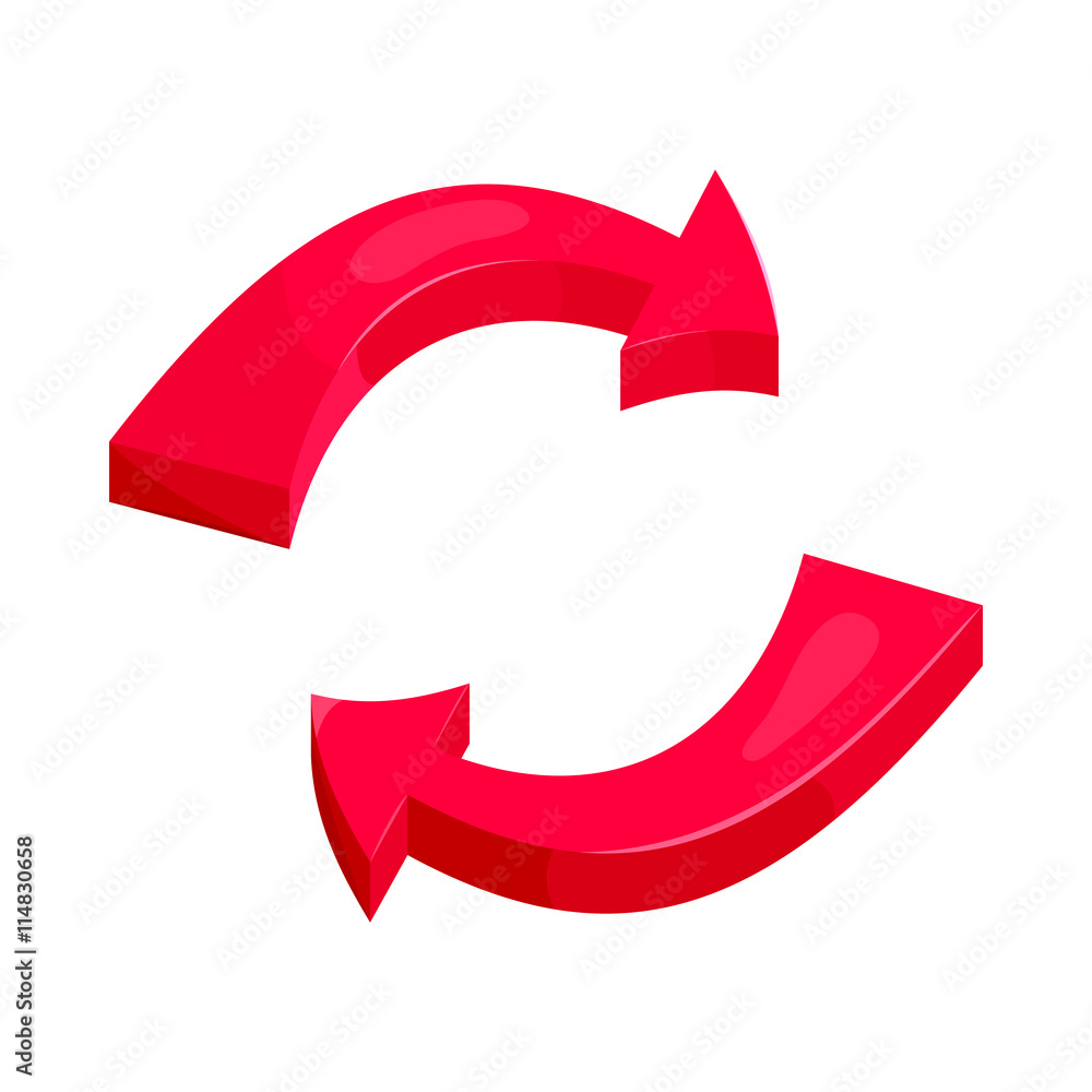 Red refresh arrows icon in cartoon style on a white background Red refresh arrows icon in cartoon style on a white background