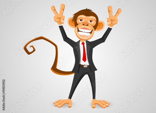 Monkey businessman is satisfied and happy