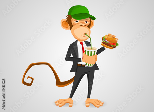 Monkey businessman during the lunch