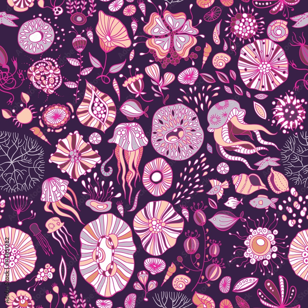 Naklejka premium hand drawn underwater world seamless background