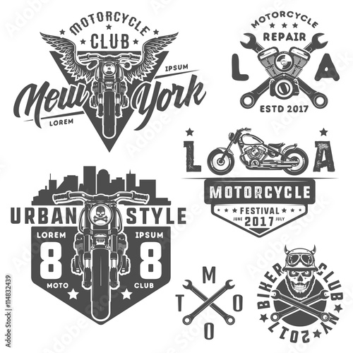 Set of motorcycle vintage style emblems, logo ,tattoo and prints