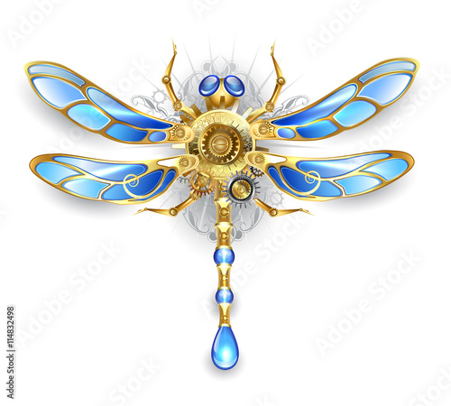 Mechanical Dragonfly on a White Background