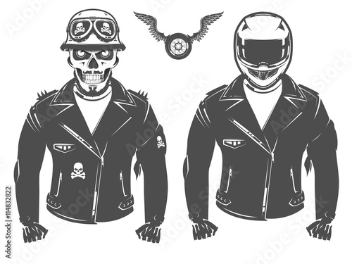 Set of motorcycle biker vintage style tattoo and print for t shirt

