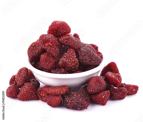 Strawberry dry in bowl on white background