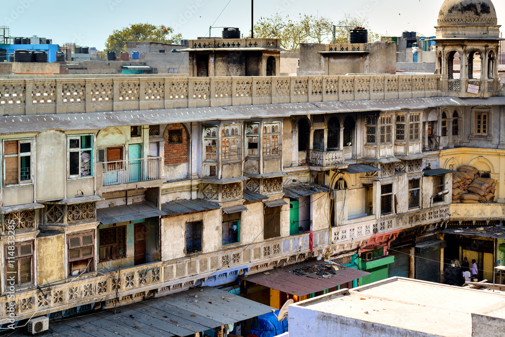 typical houses with roof life in old Delhi, India
