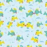 Seamless pattern with cartoon fishes