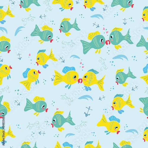 Seamless pattern with cartoon fishes