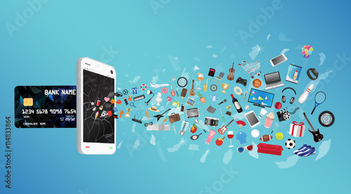smartphone with credit card and general object floating