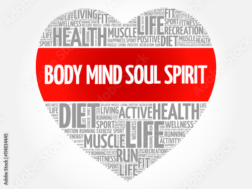 Body Mind Soul Spirit heart word cloud, fitness, sport, health concept