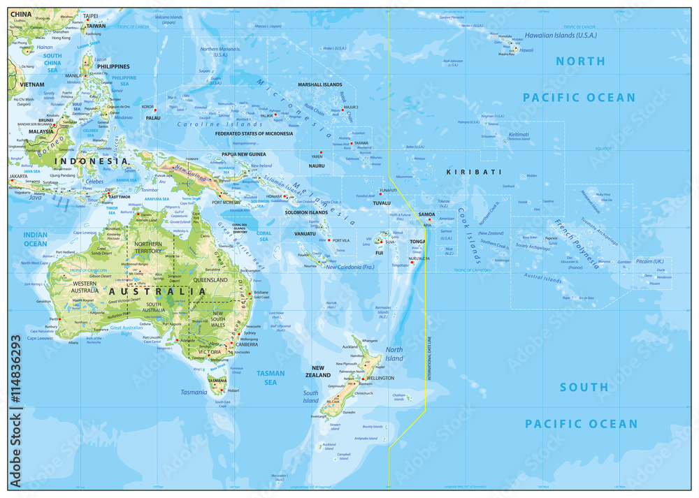 Fotografía Relief Map of Oceania
