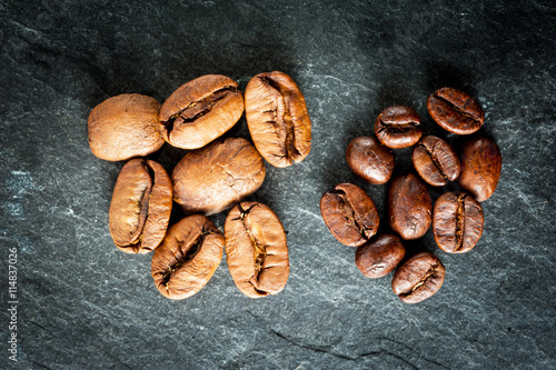 Two kinds of coffee: big and small beans.