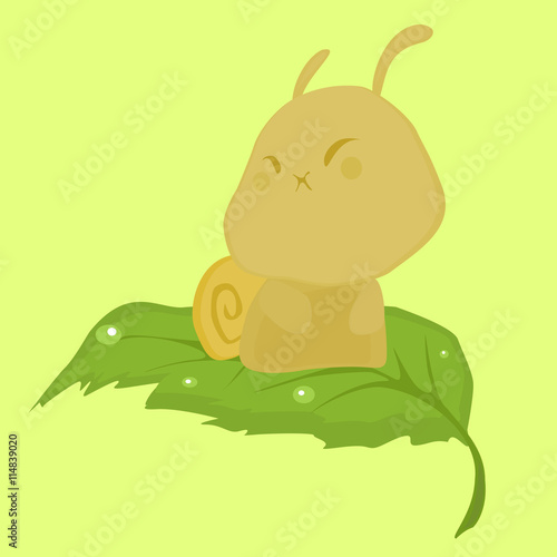 Cute Chubby Yellow Snail on a Leaf
