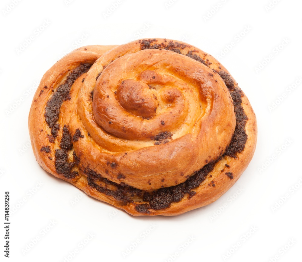 Fototapeta premium Bun with chocolate on white background