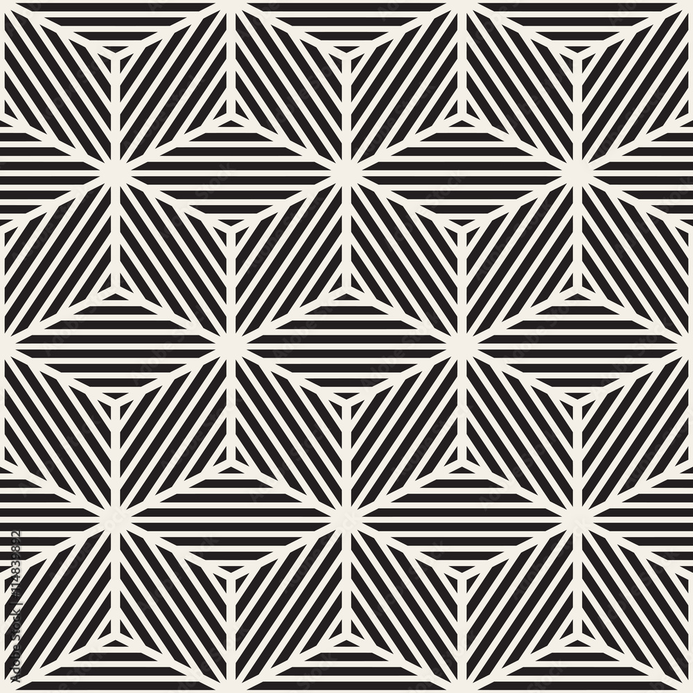 Vector Seamless Black And White Stripes Cube Shape Lines Geometric Pattern