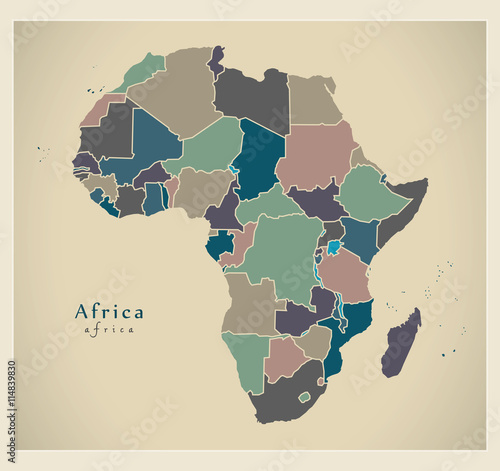 Modern Map - Africa continent with countries political colored