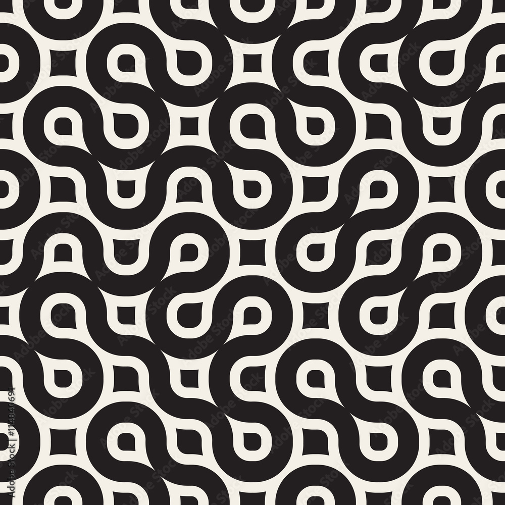 Obraz premium Vector Seamless Black And White Rounded Wavy Lines Irregular Pattern