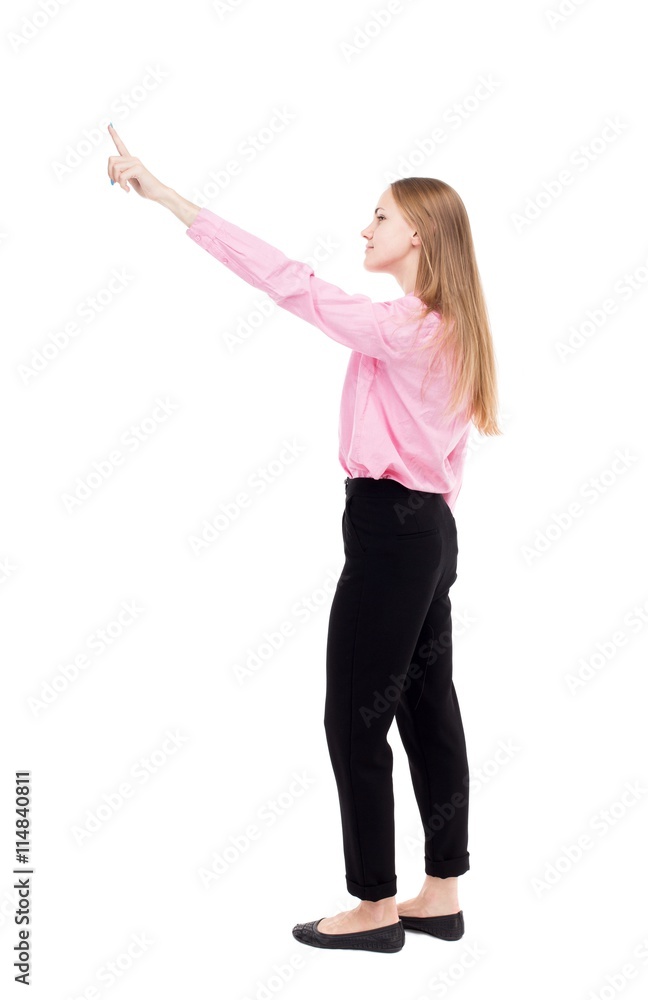 Back view of pointing business woman. Back view of pointing business woman.